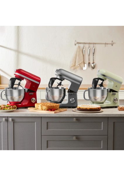 Pro Çift Kollu Mastermaid Chef Stand Mikser 1750 W Yüksek Motor Gücü , Hamur Kancası, Balon Çırpıcı ve Düz Çırpıcı