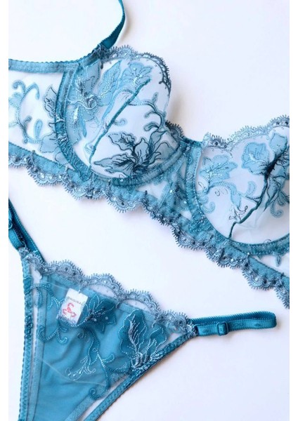 Madame Blume Lingerie - Fluff Blue Balenli Bralet Takımı