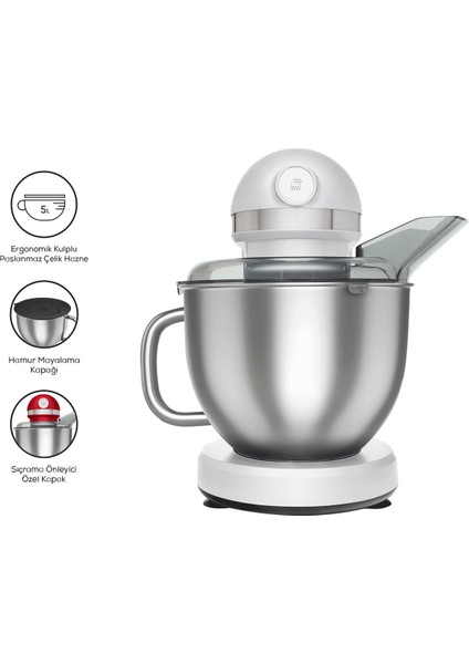 Pro Çift Kollu Mastermaid Chef Stand Mikser 1750 W Yüksek Motor Gücü , Hamur Kancası, Balon Çırpıcı ve Düz Çırpıcı