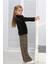 Sellfie Kids Leopar Desenli Volanlı Bluzlu Kız Çocuk Kadife Takım 17036 3