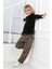 Sellfie Kids Leopar Desenli Volanlı Bluzlu Kız Çocuk Kadife Takım 17036 5
