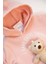 Peluş Ayılı Kız Çocuk Pudra Pembe 3 Iplik Dar Kalıp Sweat Takım 3