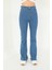 Kadın Mavi Yüksek Bel Esnek Ispanyol Paça Jeans 2