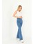 Kadın Mavi Yüksek Bel Esnek Ispanyol Paça Jeans 5
