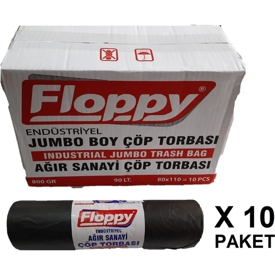 Floppy Extra Da Lı Çöp Torbası 80X110 cm Jumbo Boy 800 gr Siyah 1 Koli (10X10=100 Adet)