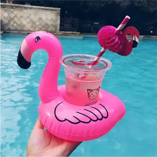Techno Phone Eğlenceyi Sevenlere Flamingo Şişme Deniz Havuz Bardak Tutucu Float Bar 18-22CM