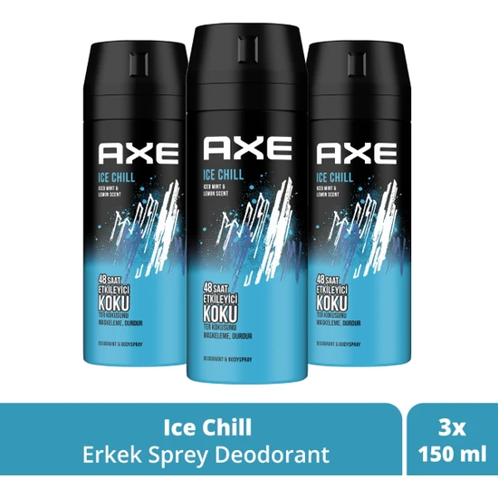 Axe Erkek Deodorant & Bodyspray Ice Chill 48 Saat Etkileyici Koku 150 Ml X3 Adet