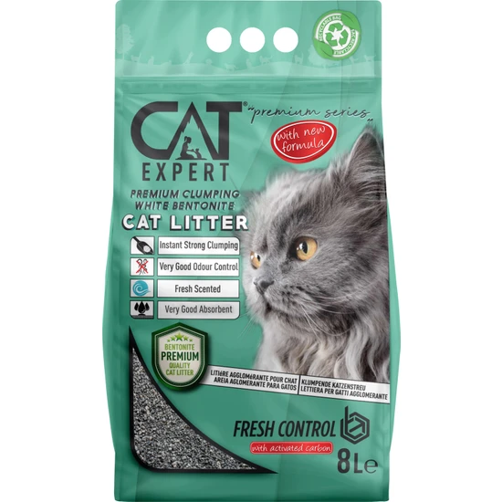 Cat Expert Kedi Kumu Fresh Control With Activated Carbon Topaklanan ve Koku Hapseden Ürün Tozsuz 8LT