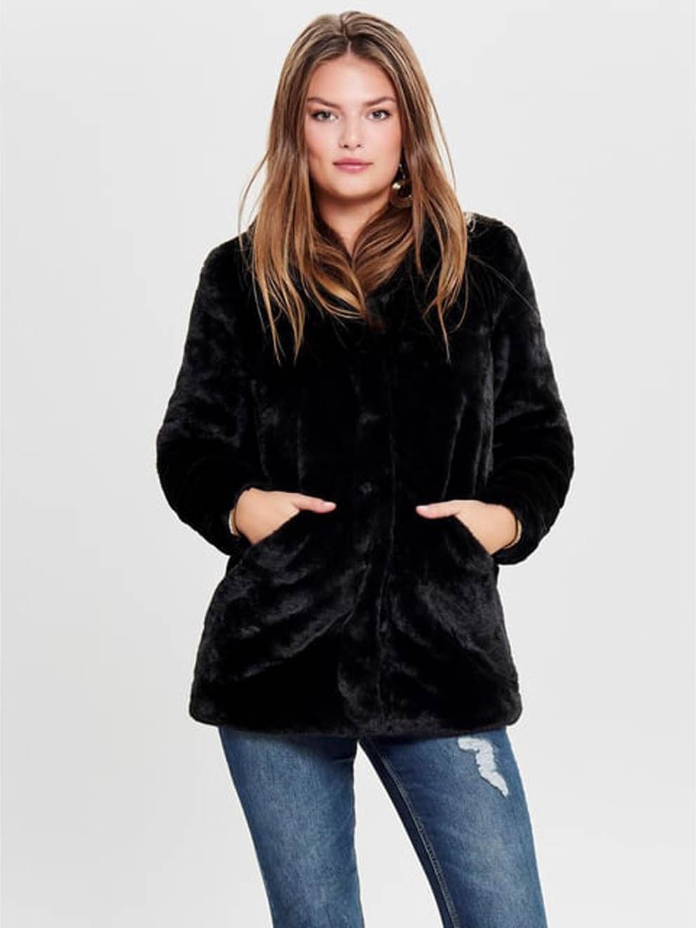 Only Kadın Kaban Siyah Onlvıda Faux Fur Coat Otw 15164600 görsel 3