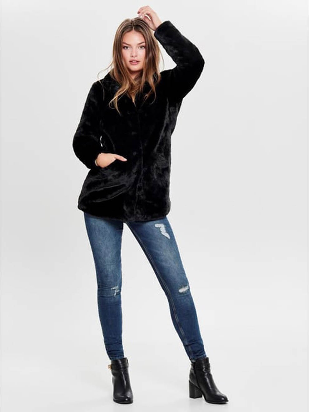 Only Kadın Kaban Siyah Onlvıda Faux Fur Coat Otw 15164600 görsel 4