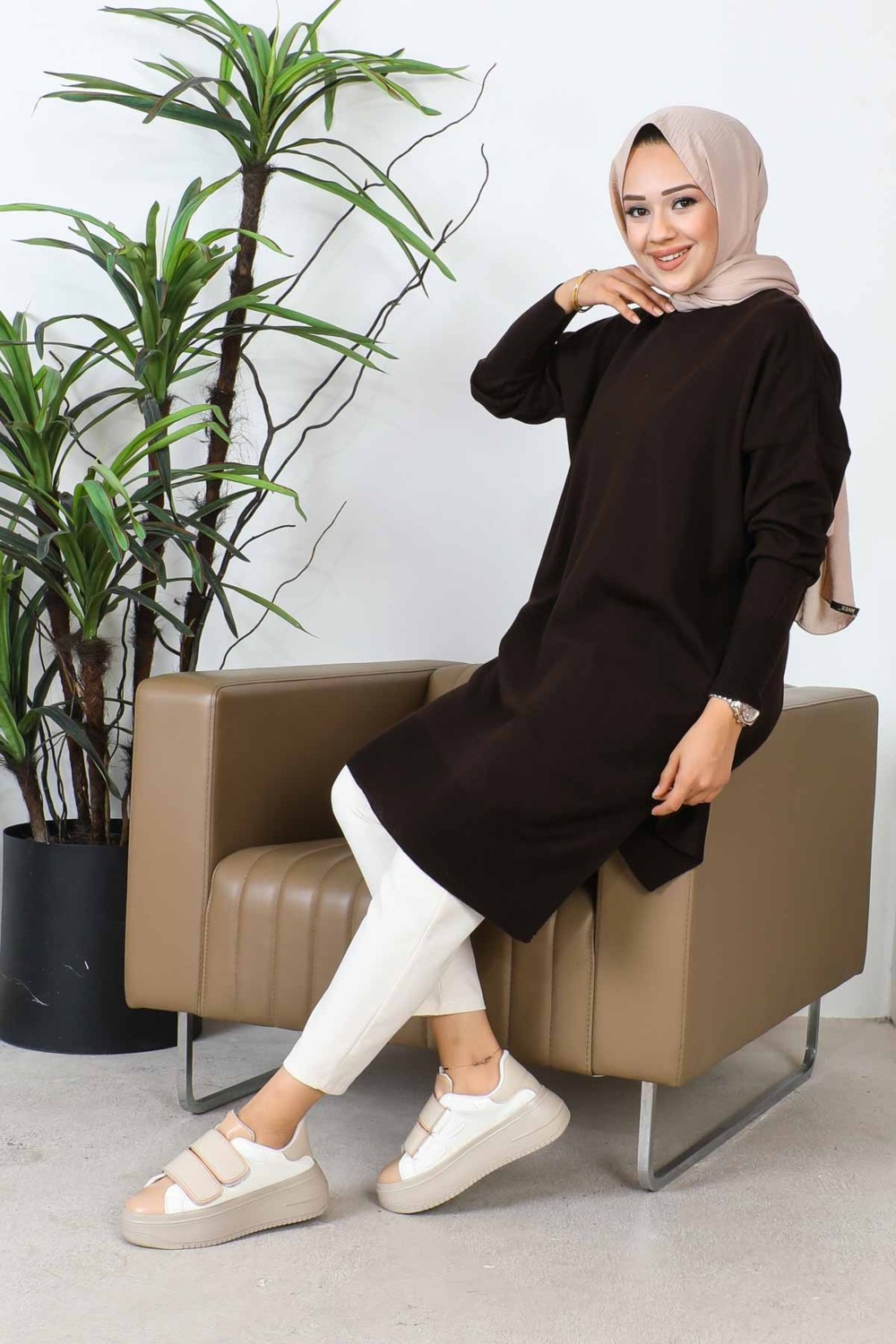 İmaj Butik Vizon Bisiklet Yaka Merserize Salaş Triko Tunik
