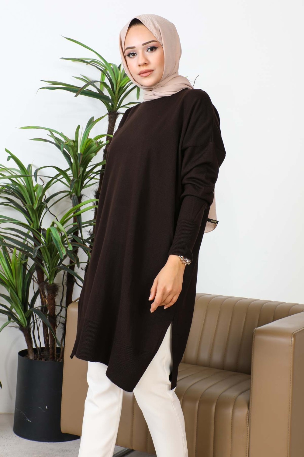İmaj Butik Vizon Bisiklet Yaka Merserize Salaş Triko Tunik görsel 5