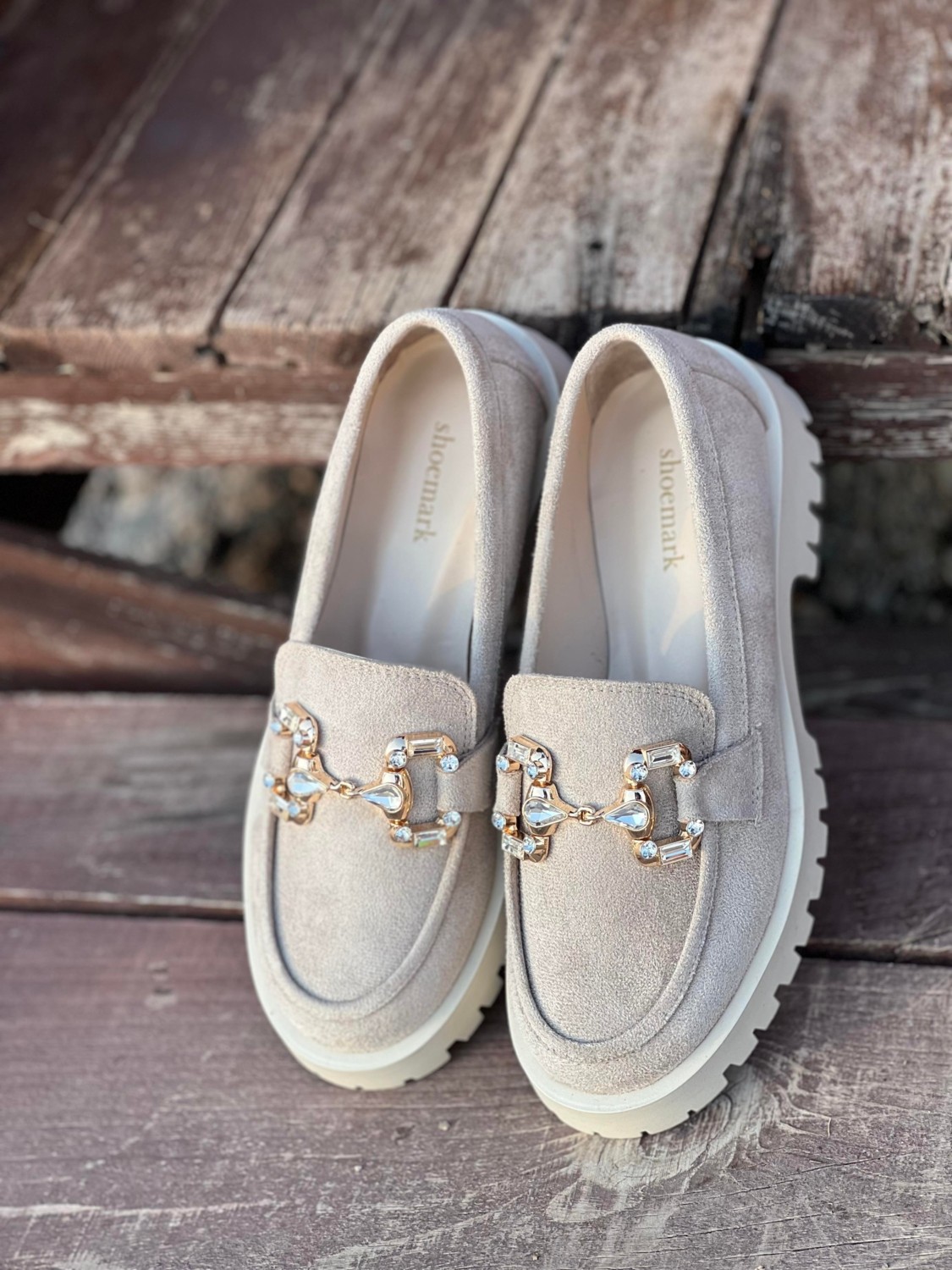 Shoemark Tina Bej Süet Taşlı Toka Deaylı Kadın Loafer