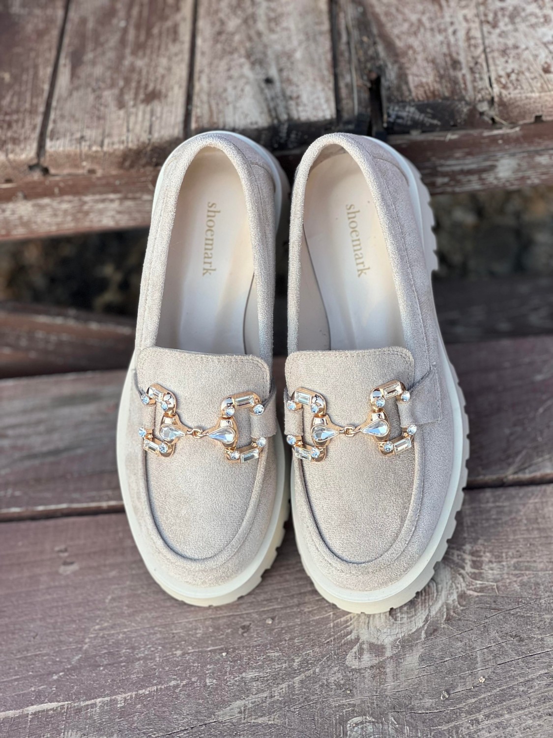 Shoemark Tina Bej Süet Taşlı Toka Deaylı Kadın Loafer görsel 2