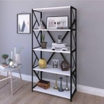 Asrın Metal Kitaplık 5 Raflı Ofis Ev Rafı 150x60x30 cm Modern Tasarım Çelik ve Yonga Levha