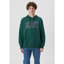 Mavi M067149-71874 Zümrüt Yeşil Erkek Oversize Kapuşonlu Logo Sweatshirt