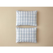 English Home Glen Check Kolay Ütülenir 2'li Yastık Kılıfı 50X70 cm Mavi