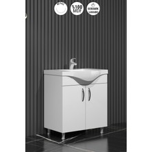 Özceden Yıldız Banyo Dolabı 80 cm Ayaklı Beyaz Mdf Alt Modül ve Lavabo