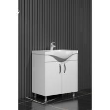 Özceden Yıldız Banyo Dolabı 80 cm Ayaklı Beyaz Mdf Alt Modül ve Lavabo