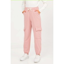 Hopi Kids Kız Çocuk Kargo Cepli Paçası Lastikli Belden Ipli Eşofman Alt - Pudra - 13-14 Yaş