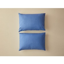 English Home Textured Plain Kolay Ütülenir 2'li Yastık Kılıfı 50X70 cm Mavi