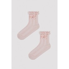 Kız Çocuk Pembe Dantelli Soket Çorap