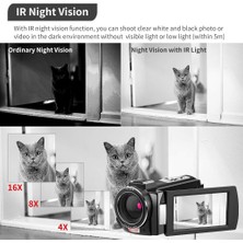 Ordro 4K Ir Gece Görüşü 1080P 60FPS Dijital Wifi Video Kamera Kaydedici