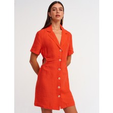 Dilvin 90372 Pencere Detaylı Keten Elbise-Kırmızı