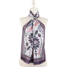 Bursa İpek Mürdüm Lacivert Çini Lale Vual Ipek Fular