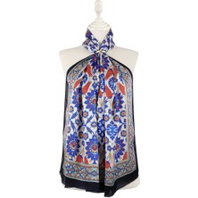 Bursa İpek Lacivert Saks Çini Lale Ipek Fular