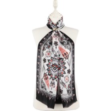 Bursa İpek Siyah Gri Çini Lale Vual Ipek Fular