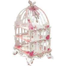 Tinky Winky Muffin Cupcake Kurabiye Mini Pasta Kek Servis Sunum Standı Kuş Kafesi Pembe Sunumluk 3 Kat