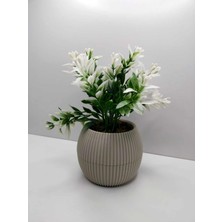 Ddtrend Mini Saksıda Yeşil Beyaz Yapay Bitki Garnitür Taş Yosunlu 17 cm Dekoratif Banyo Mutfak Masa Çiçeği