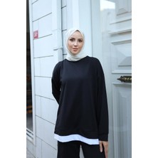 Burcu Tesettür Kadın Eteği Garnili Sweat BRC1702 Siyah