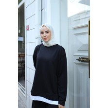 Burcu Tesettür Kadın Eteği Garnili Sweat BRC1702 Siyah