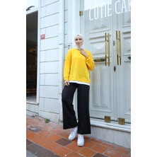Burcu Tesettür Kadın Eteği Garnili Sweat BRC1702 Sarı