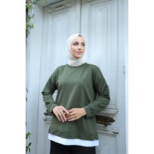 Burcu Tesettür Kadın Eteği Garnili Sweat BRC1702 Haki
