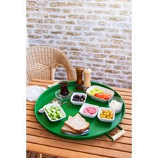 Kitchen Trend 51 cm Yeşil 37 cm Beyaz 2 Li Metal Yuvarlak Tepsi Sunum Tepsisi Çay Kahve Tepsisi