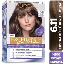 L'Oréal Paris 2'li L’oréal Paris Excellence Cool Creme Saç Boyası – 6.11 Ekstra Küllü Koyu Kumral Excellence Tarak Armağan