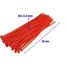 Badem10 Cırt Kelepçe Plastik Kırmızı Renk Kablo Zip Bağı Çok Amaçlı Bağlama 2.5X150 mm 100 Adet