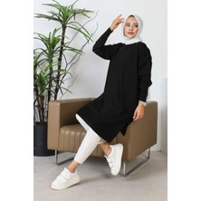 İmaj Butik Siyah Bisiklet Yaka Yırtmaçlı Triko Tunik