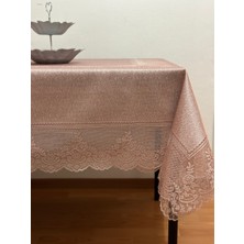 Madame Clean Çini Desenli Dertsiz Leke Tutmaz Dantelli Masa Örtüsü Pudra 160X220 cm