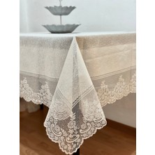 Madame Clean Çini Desenli Dertsiz Leke Tutmaz Dantelli Masa Örtüsü Krem 160X220 cm