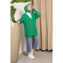 İmaj Butik Yeşil Düğmeli Selanik Örgülü Triko Hırka
