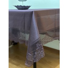 Madame Clean Çini Desenli Dertsiz Leke Tutmaz Dantelli Masa Örtüsü Mor 160X220 cm