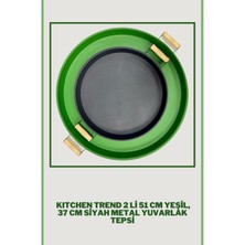51 cm Yeşil 37 cm Siyah 2 Li Metal Yuvarlak Tepsi Sunum Tepsisi Çay Kahve Tepsisi