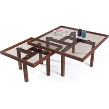 Eymense Puzzle Ceviz Yan Sehpalı Ikili Orta Sehpa