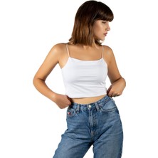 Terapi Men Kadın Beyaz İp Askılı Crop Top Büstiyer Bluz Atlet 23K-TRP-CRP01