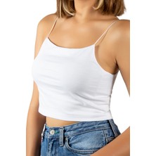 Terapi Men Kadın Beyaz İp Askılı Crop Top Büstiyer Bluz Atlet 23K-TRP-CRP01