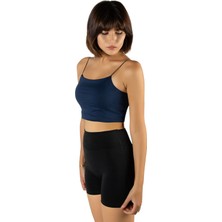 Terapi Men Kadın Lacivert İp Askılı Crop Top Büstiyer Bluz Atlet 23K-TRP-CRP01